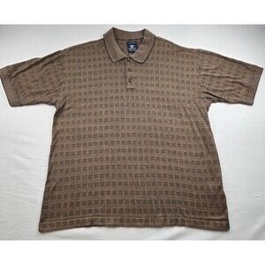 Pebble Beach Mens L Brown Geometric Golf Polo 2 Ply Mercerized Cotton Textured